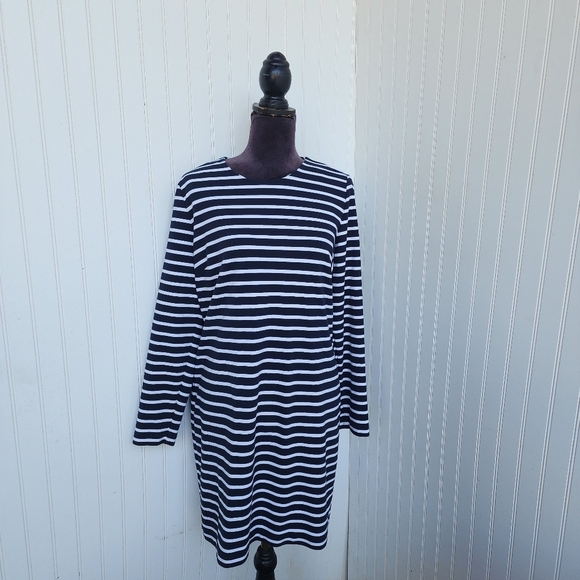 Michael Kors Womens Navy White Striped Dress Tunic Long Sleeve Gold Zipper Sz L - Picture 1 of 16